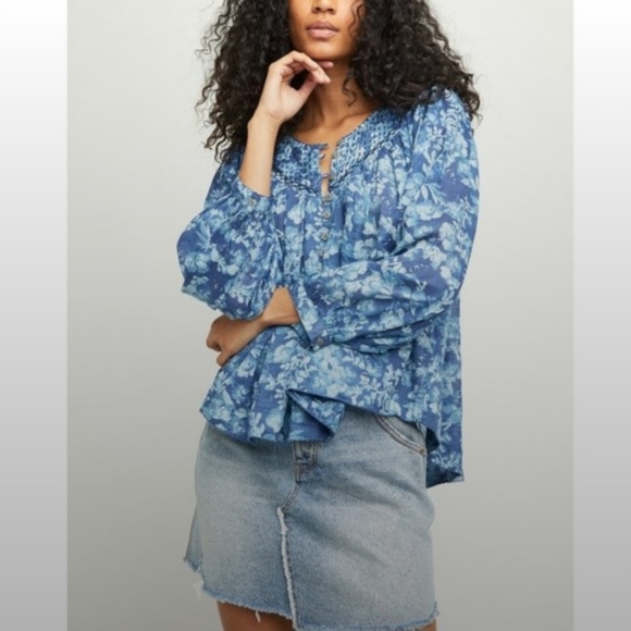 We The Free Tops - We the Free / Free People Cool Meadow Blue Peasant Top Size S